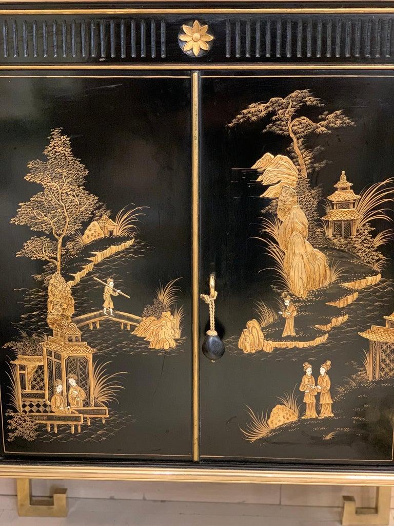 Black Lacquered Chinese Cabinet with Gilt Hand Painted Motifs, Early 1900 3