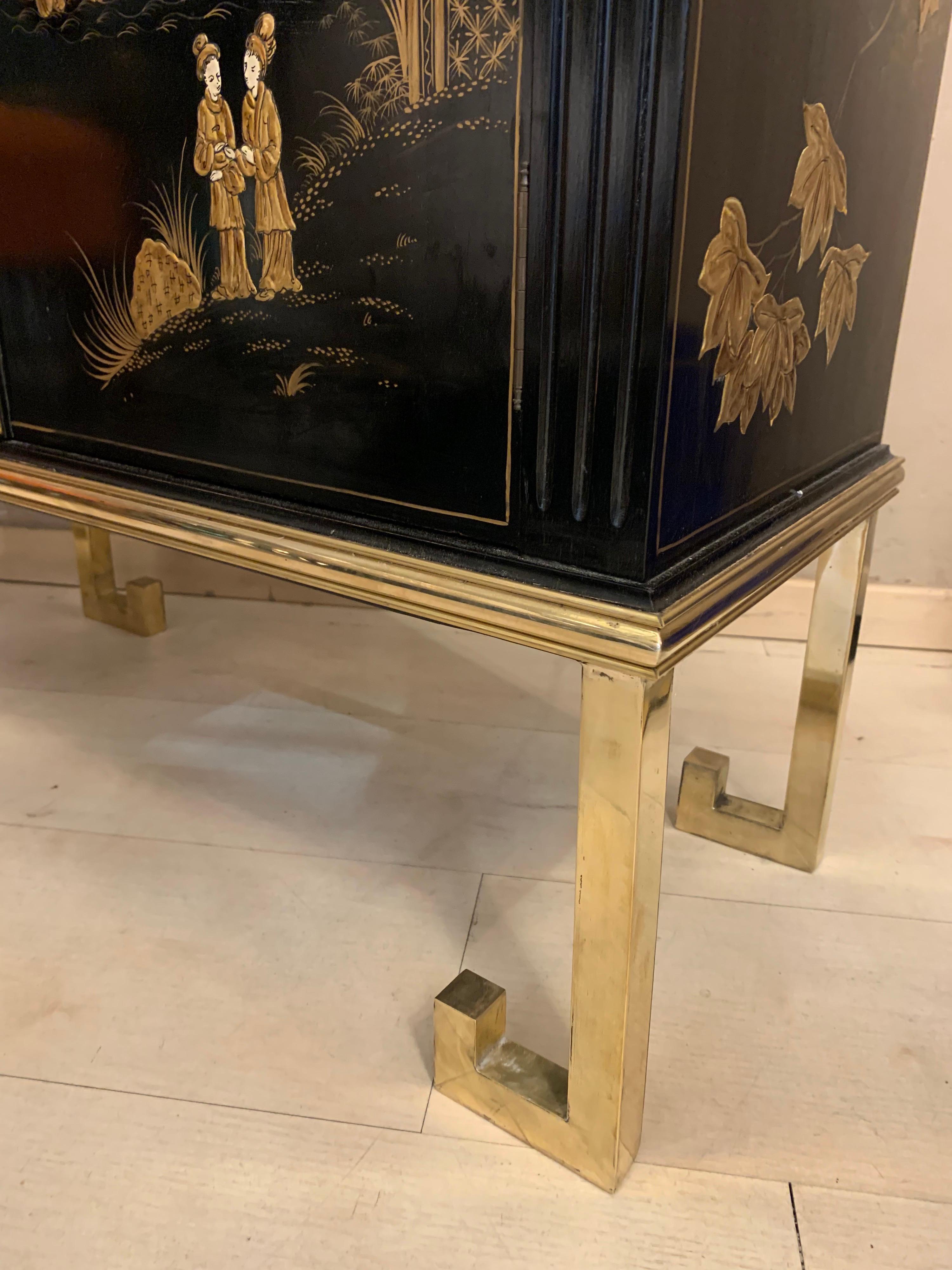 Black Lacquered Chinese Cabinet with Gilt Hand Painted Motifs, Early 1900 3