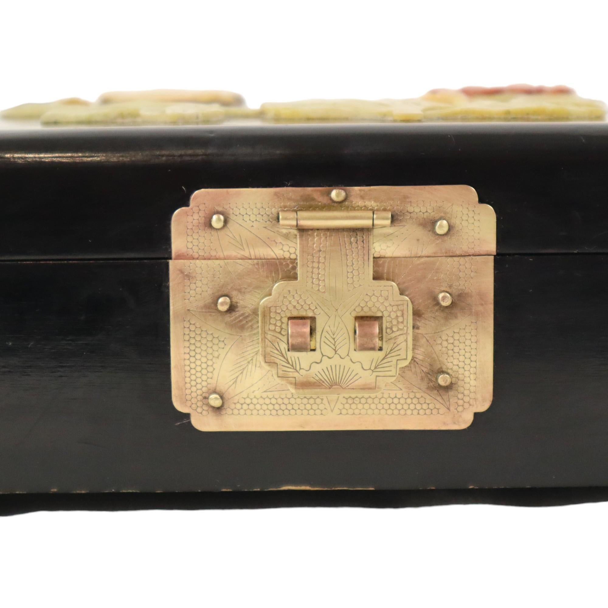 Joyero Chino Lacado Negro Jabonera Latón Chinoiserie en venta 8