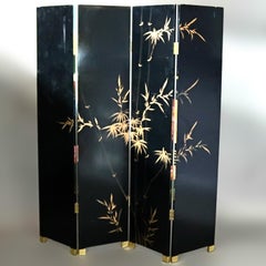 Black Lacquered Chinese Screen with Roesen School Still Life Painting
