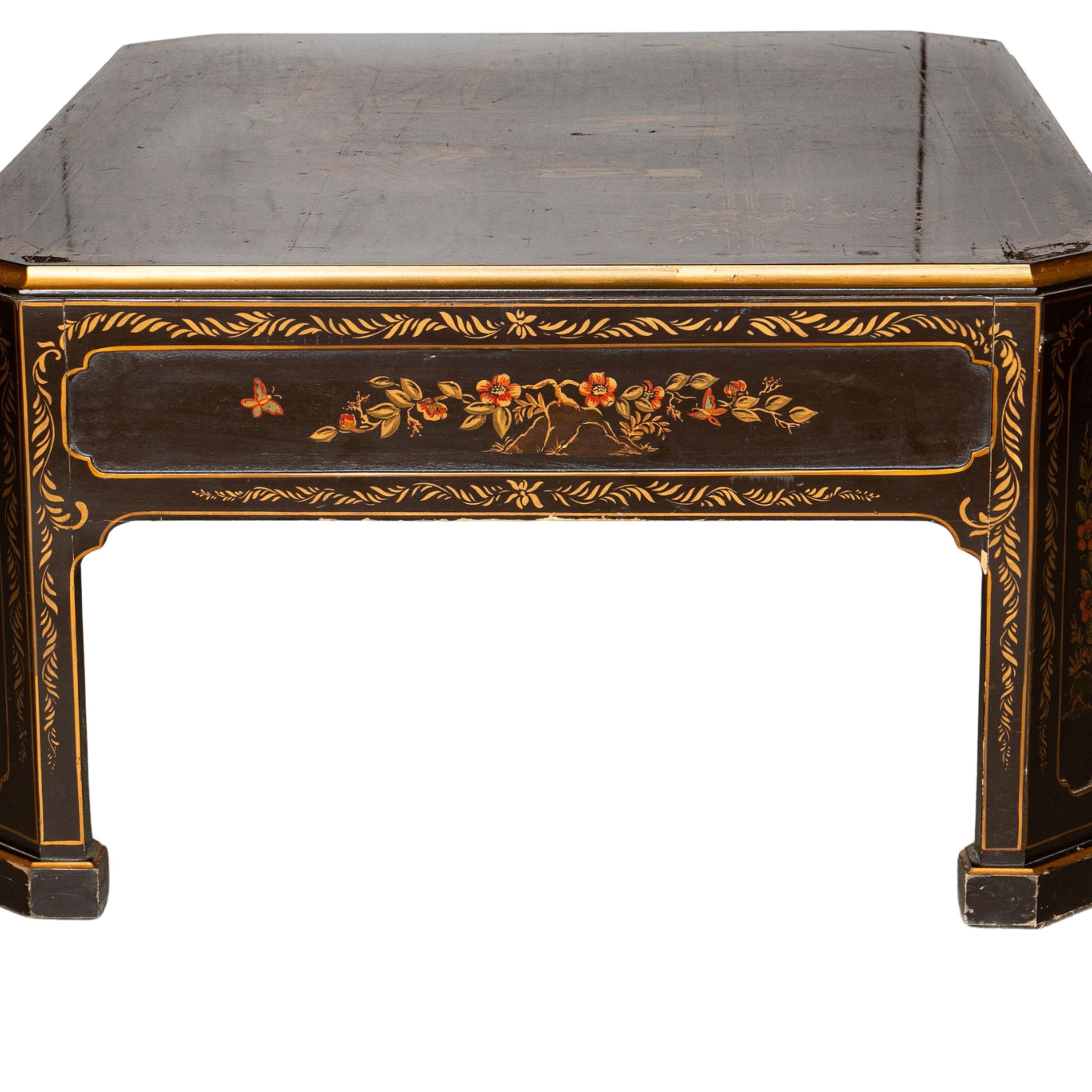 Black Lacquered Chinoiserie Coffee Table For Sale 1