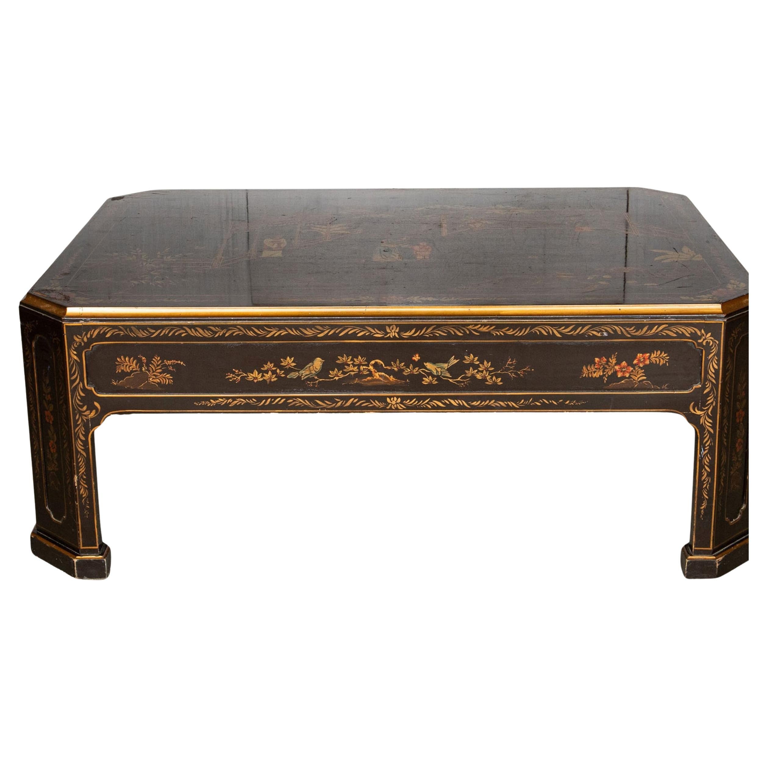 Black Lacquered Chinoiserie Coffee Table For Sale
