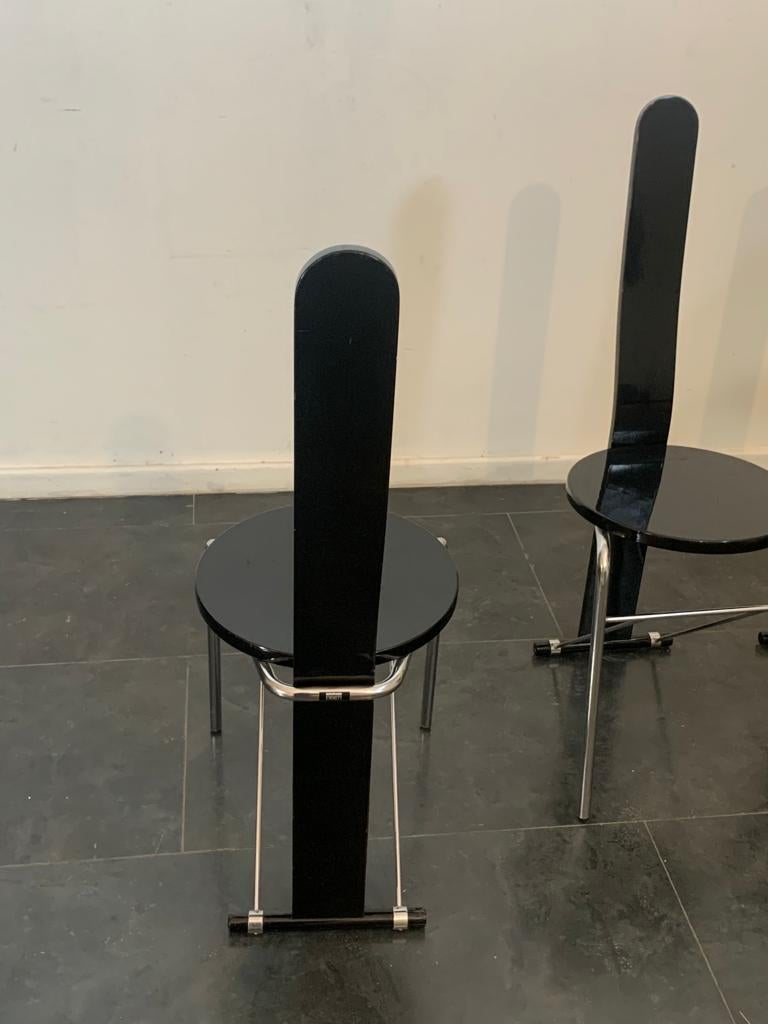 Black Lacquered Chromed Tubular Dining Chairs, 1970s, Set of 4 2