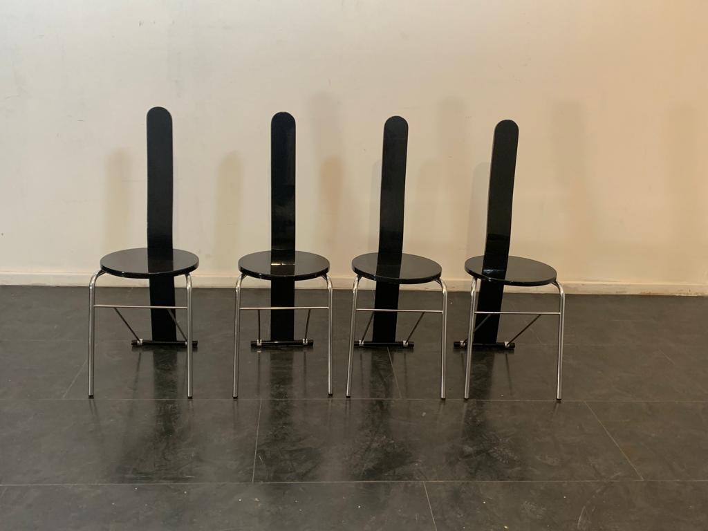 Black Lacquered Chromed Tubular Dining Chairs, 1970s, Set of 4 4