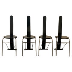 Black Lacquered Chromed Tubular Dining Chairs, 1970s, Set of 4