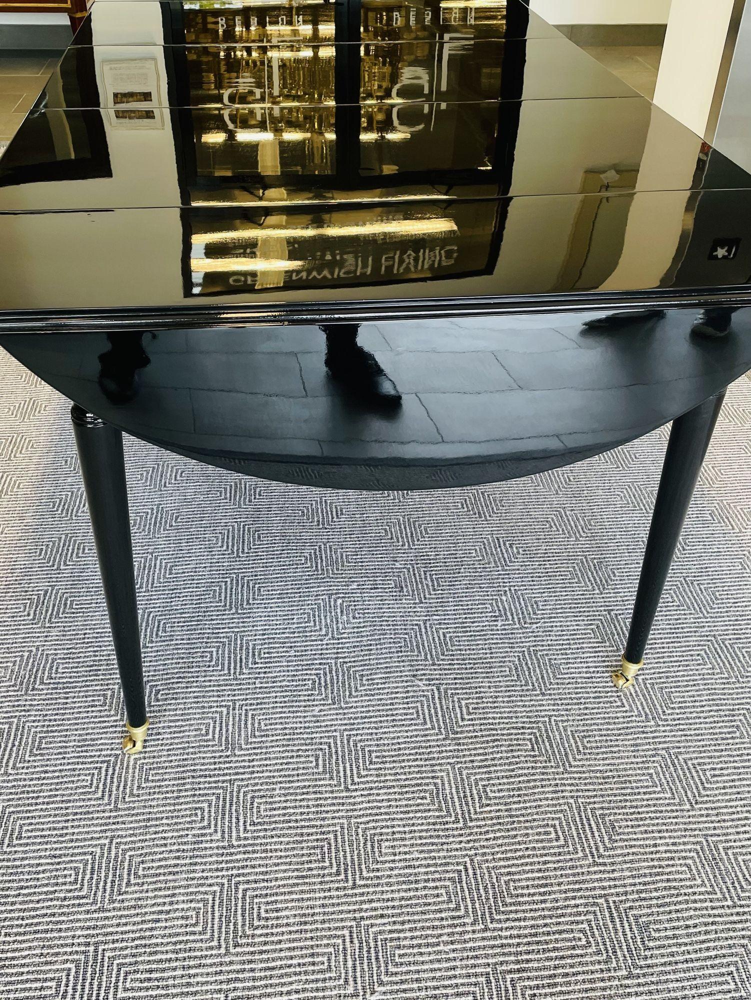 Black Lacquered Circular Dining Table, Three Leaves, Drop Side, Maison Jansen 5