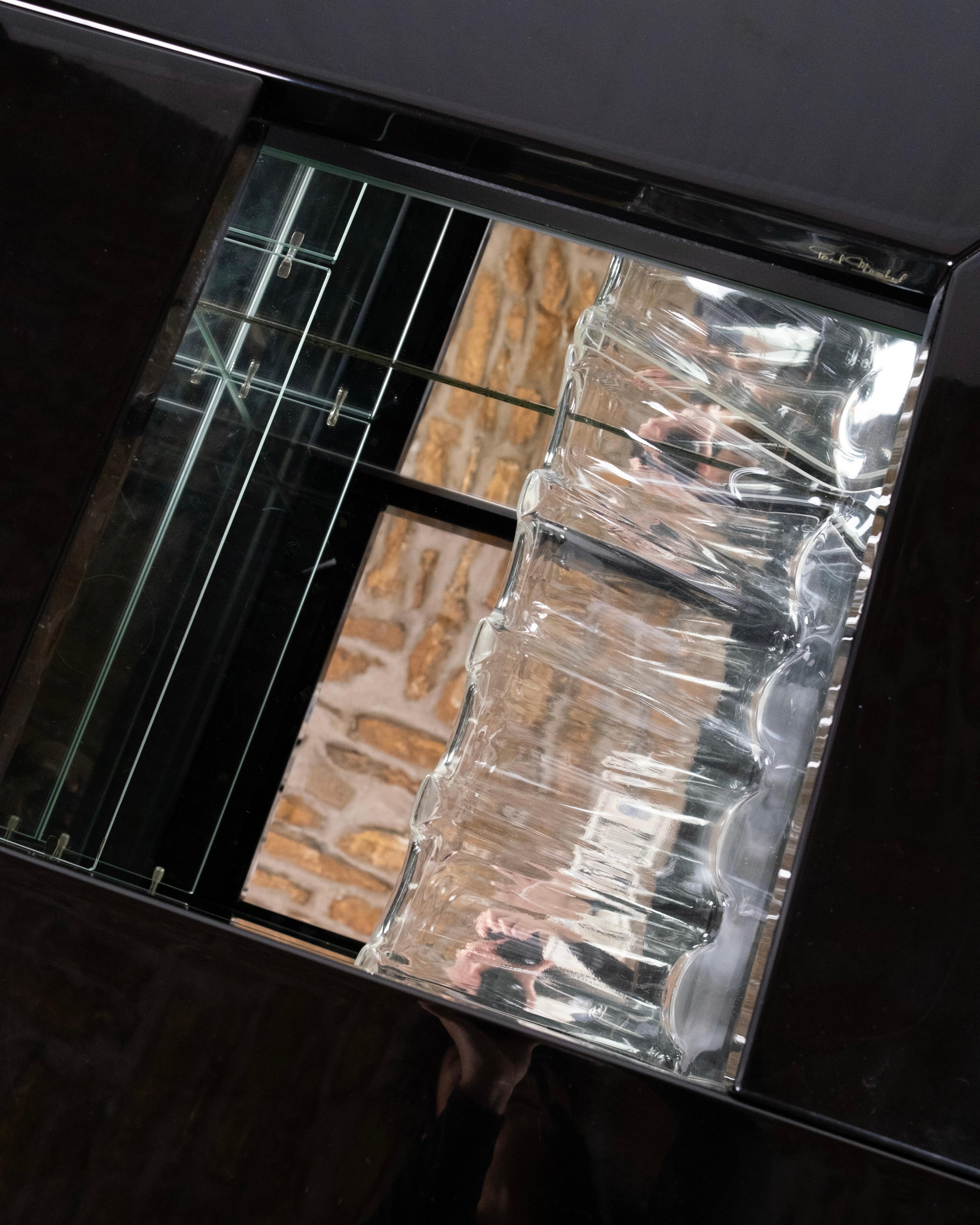 Black lacquered coffee table with bar by Paul Michel for Roche Bobois, 1980s For Sale 5