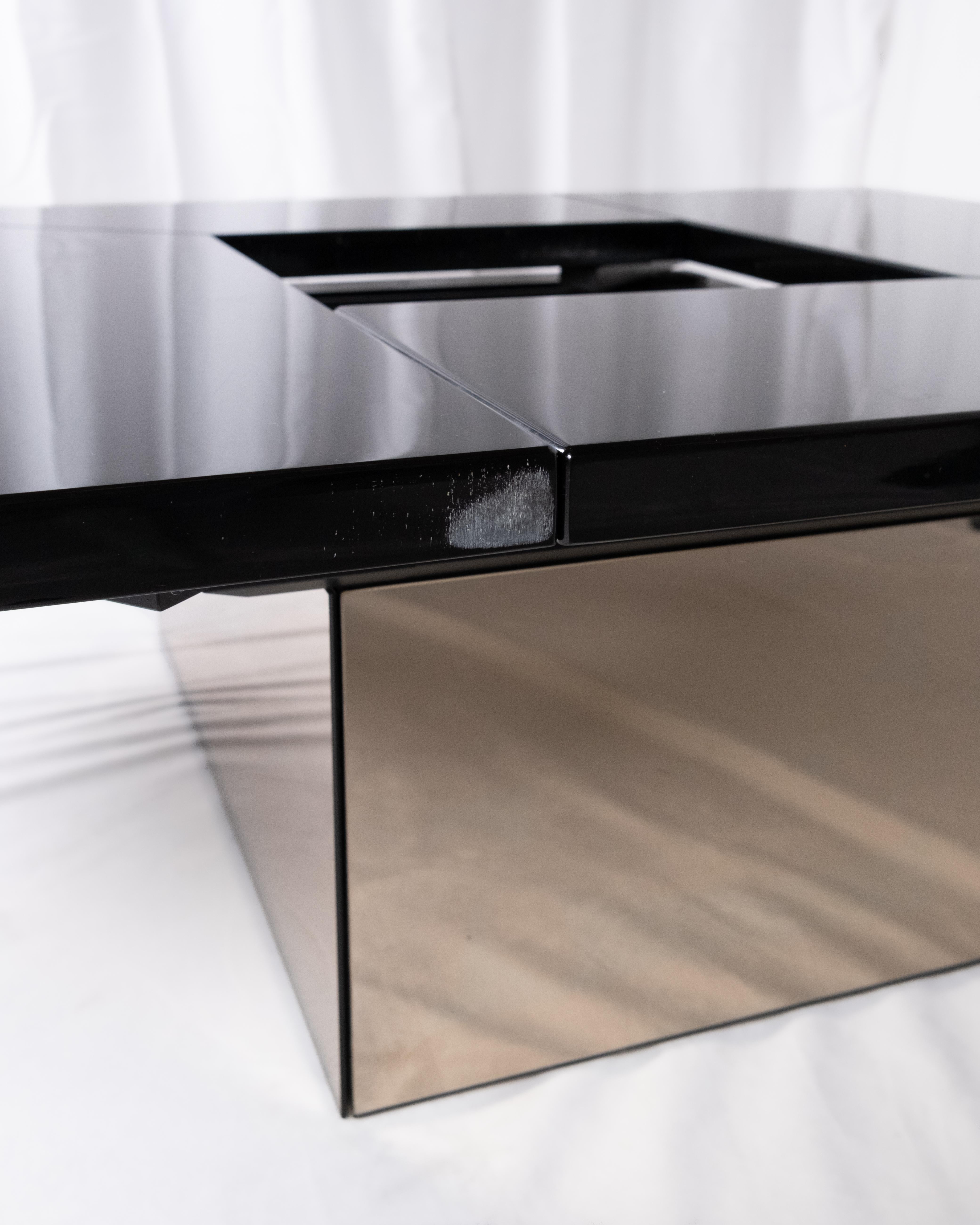 Black lacquered coffee table with bar by Paul Michel for Roche Bobois, 1980s For Sale 8