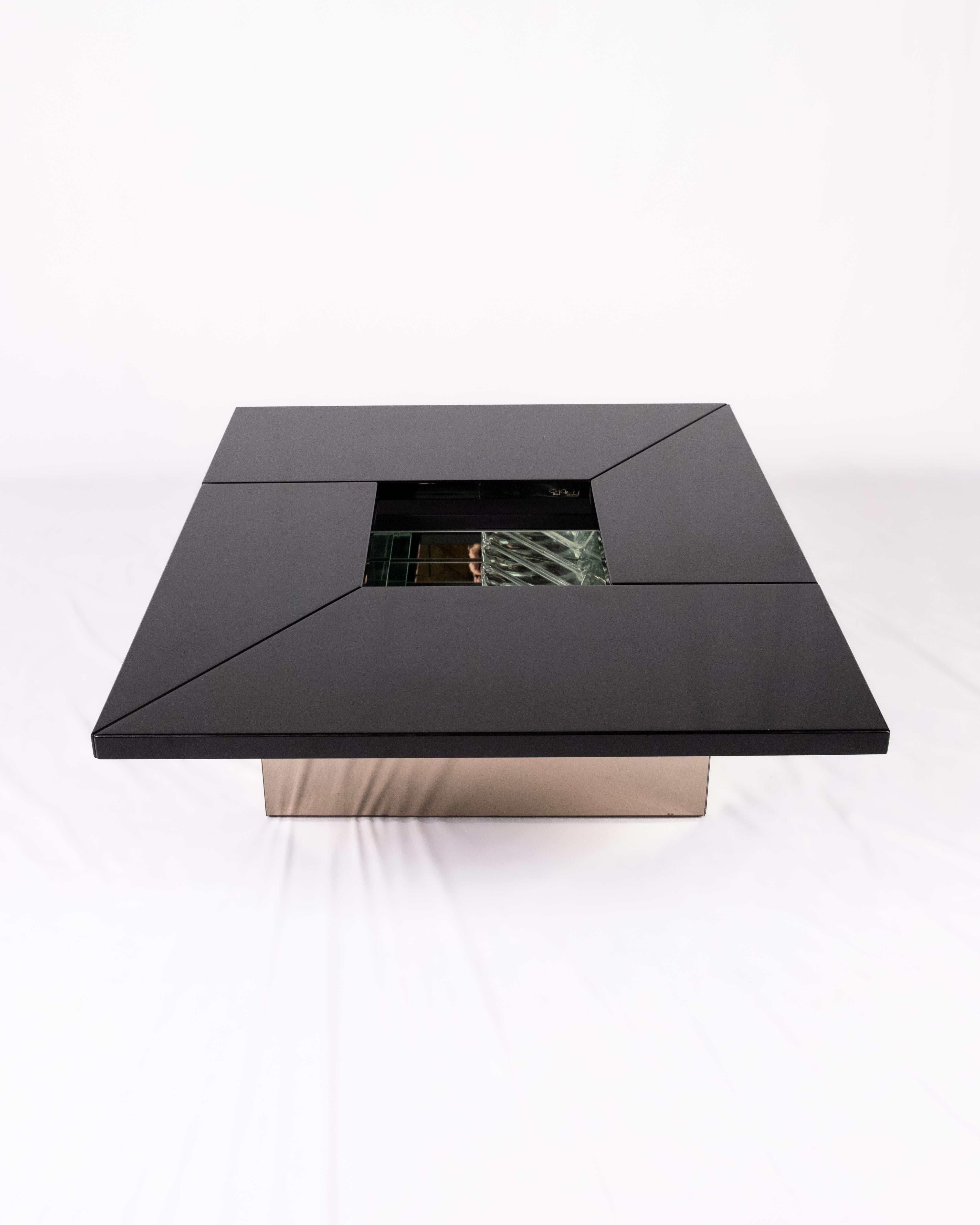 Black lacquered coffee table with bar by Paul Michel for Roche Bobois, 1980s For Sale 2