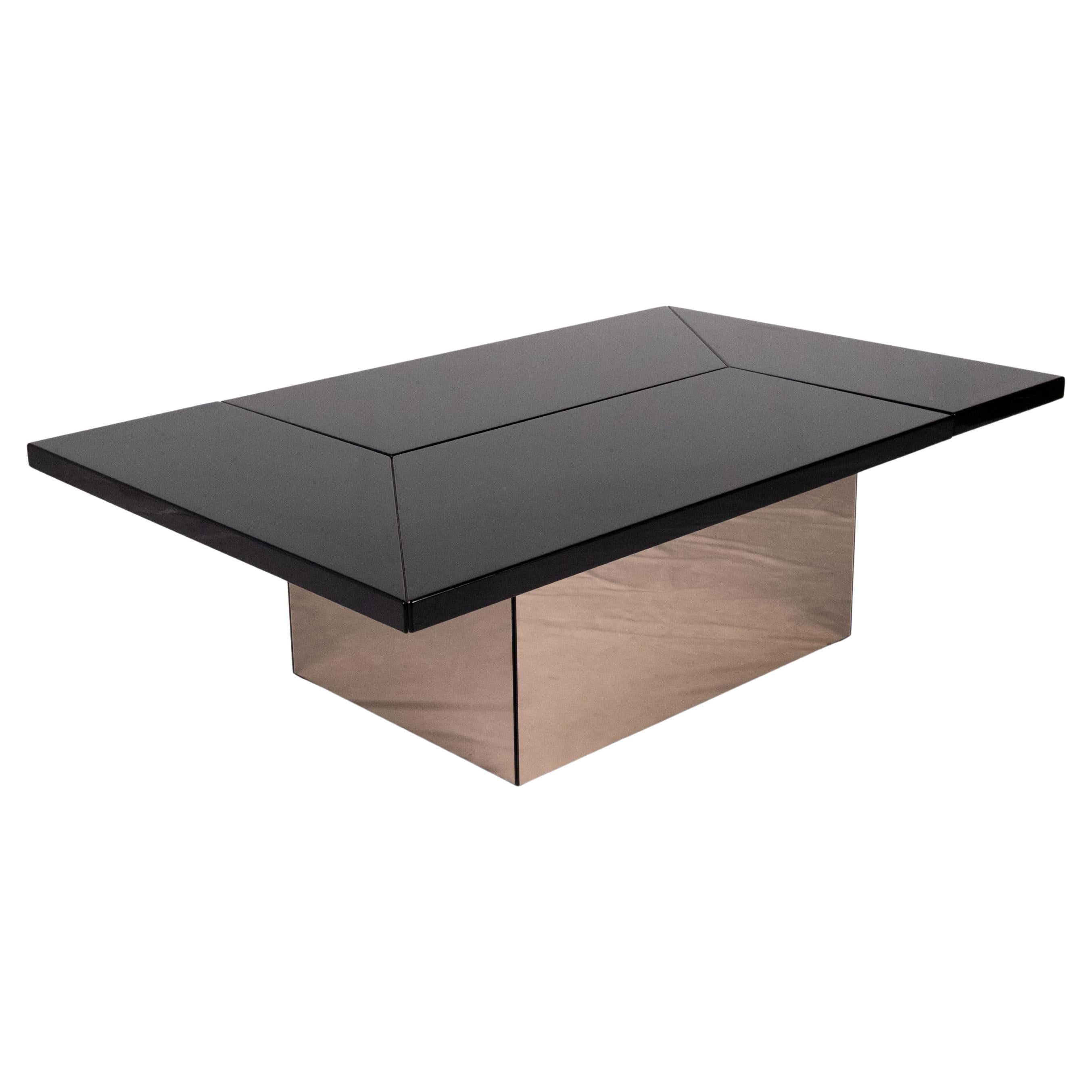 Table basse laquée noire avec bar par Paul Michel pour Roche Bobois, années 1980