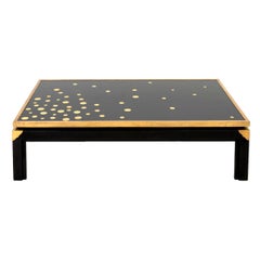 Black Lacquered Coffee Table with Gilt Brass Dots, 1970s