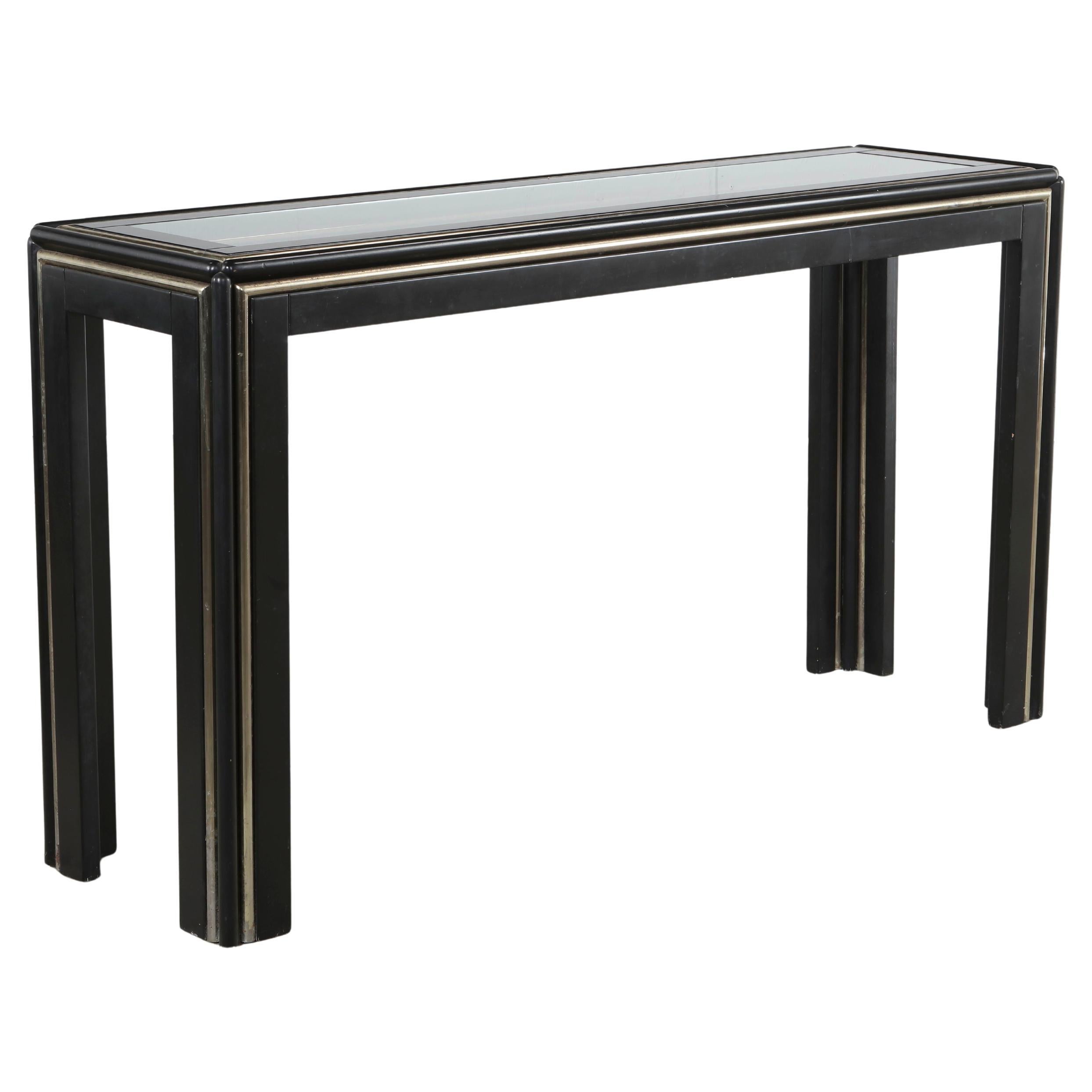 Black Lacquered Console Table with Brass Detailing, 1970s