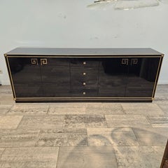 Black Lacquered Credenza With Brass Details, Style of "Maison Jansen", France