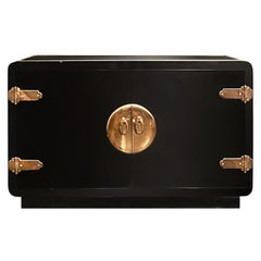 Black Lacquered Credenza with Brass Hardware by Mastercraft