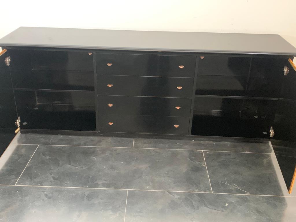Black Lacquered Credenza with Layered Wood by Pierre Cardin for Roche Bobois For Sale 8