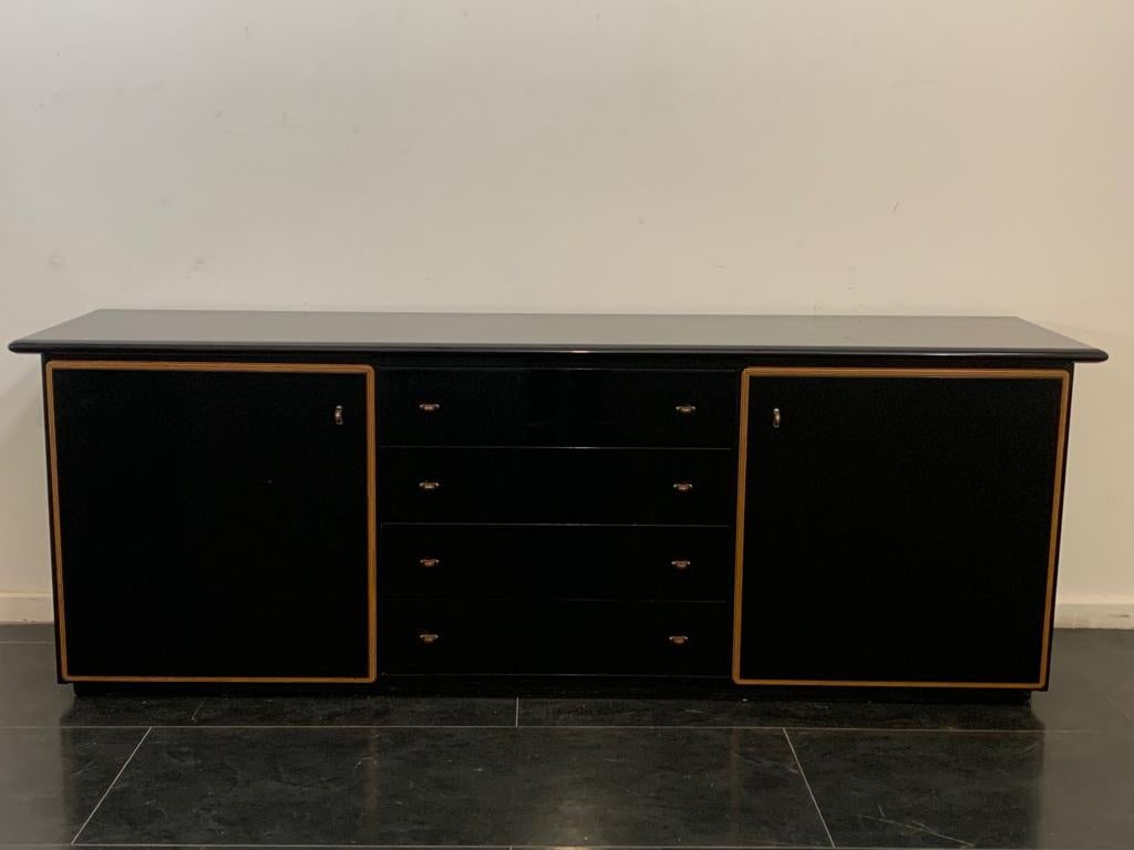 Black Lacquered Credenza with Layered Wood by Pierre Cardin for Roche Bobois For Sale 11