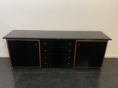 Black Lacquered Credenza with Layered Wood by Pierre Cardin for Roche Bobois