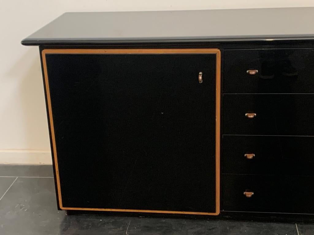 Modern Black Lacquered Credenza with Layered Wood by Pierre Cardin for Roche Bobois For Sale