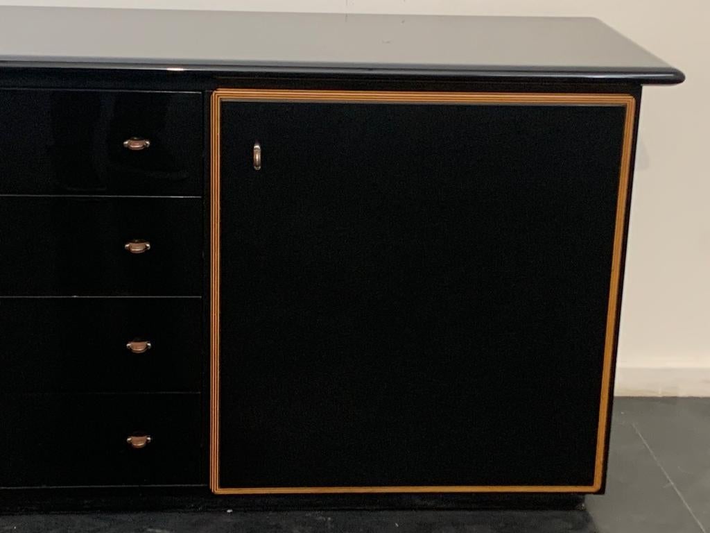 Late 20th Century Black Lacquered Credenza with Layered Wood by Pierre Cardin for Roche Bobois For Sale