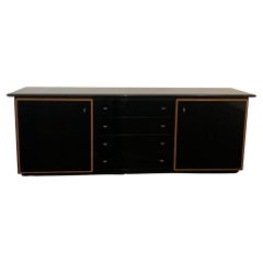 Black Lacquered Credenza with Layered Wood by Pierre Cardin for Roche Bobois