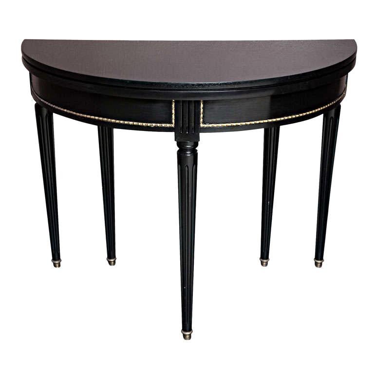 Black Lacquered Demilune Table Attributed to Maison Jansen