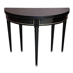 Black Lacquered Demilune Table Attributed to Maison Jansen