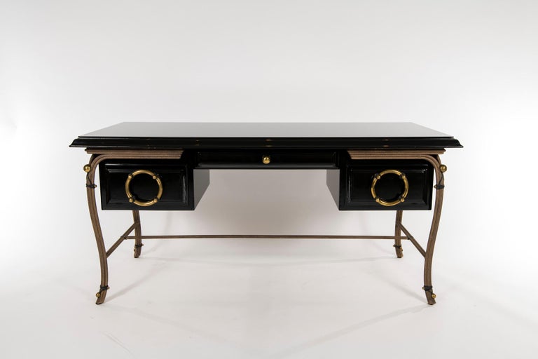 Black Lacquered Desk with Black Glass Top For Sale at 1stdibs