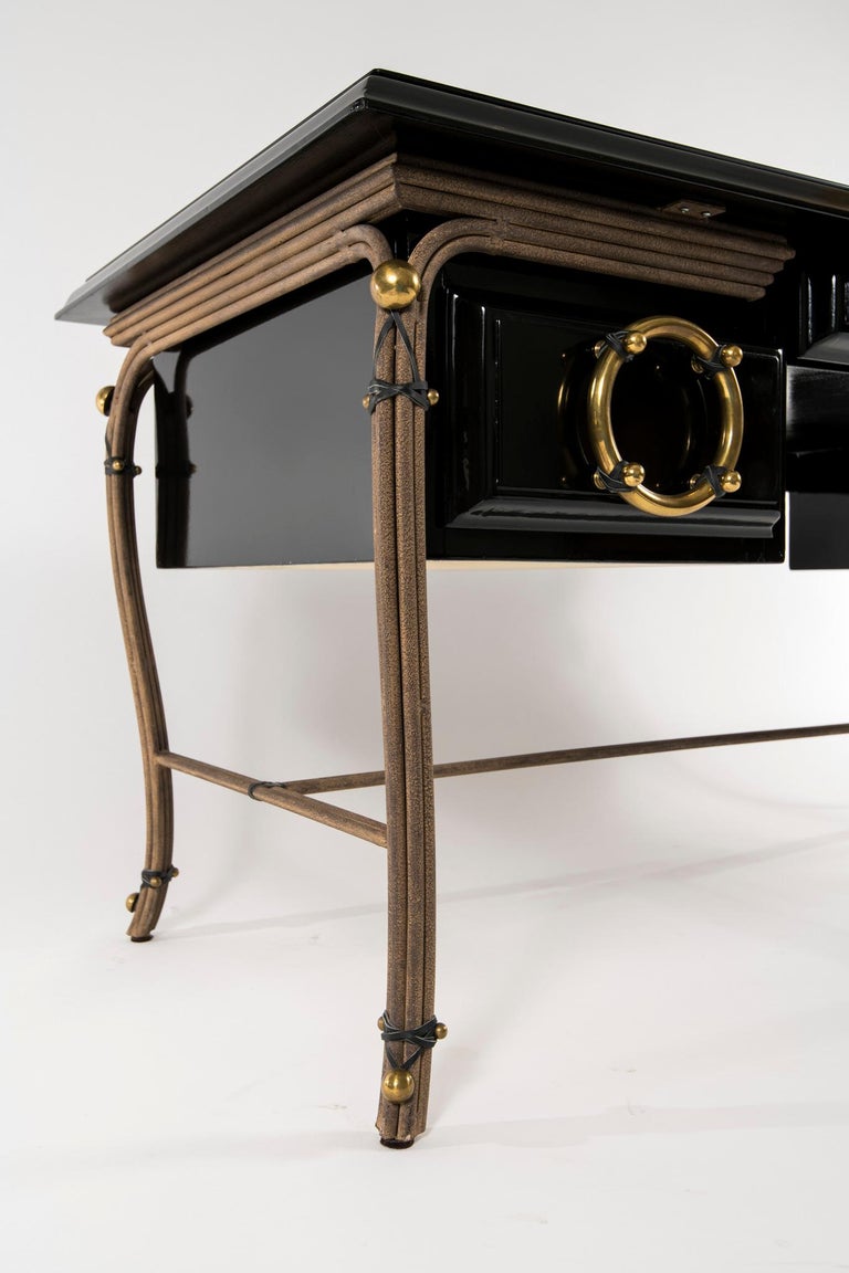 Black Lacquered Desk with Black Glass Top For Sale at 1stdibs