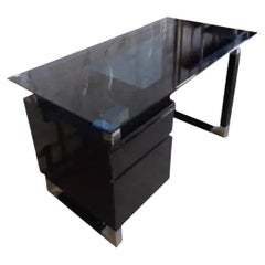 Black Lacquered Desk With Blue Glass Top
