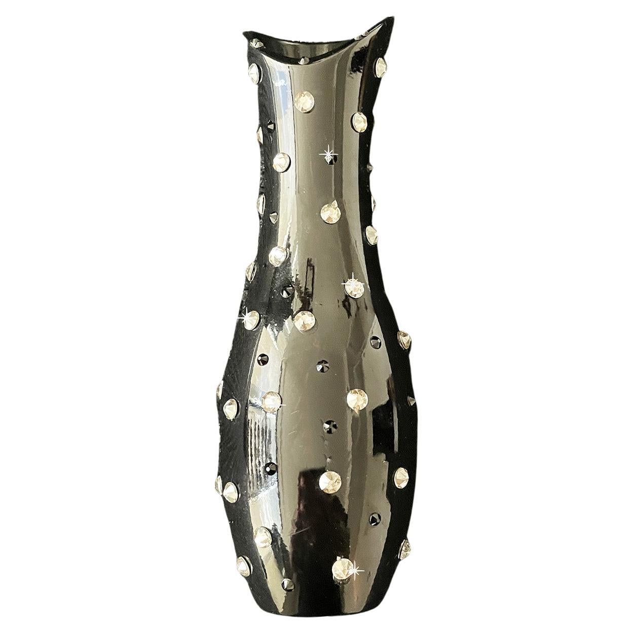 Black Lacquered Dot Vase Crystals