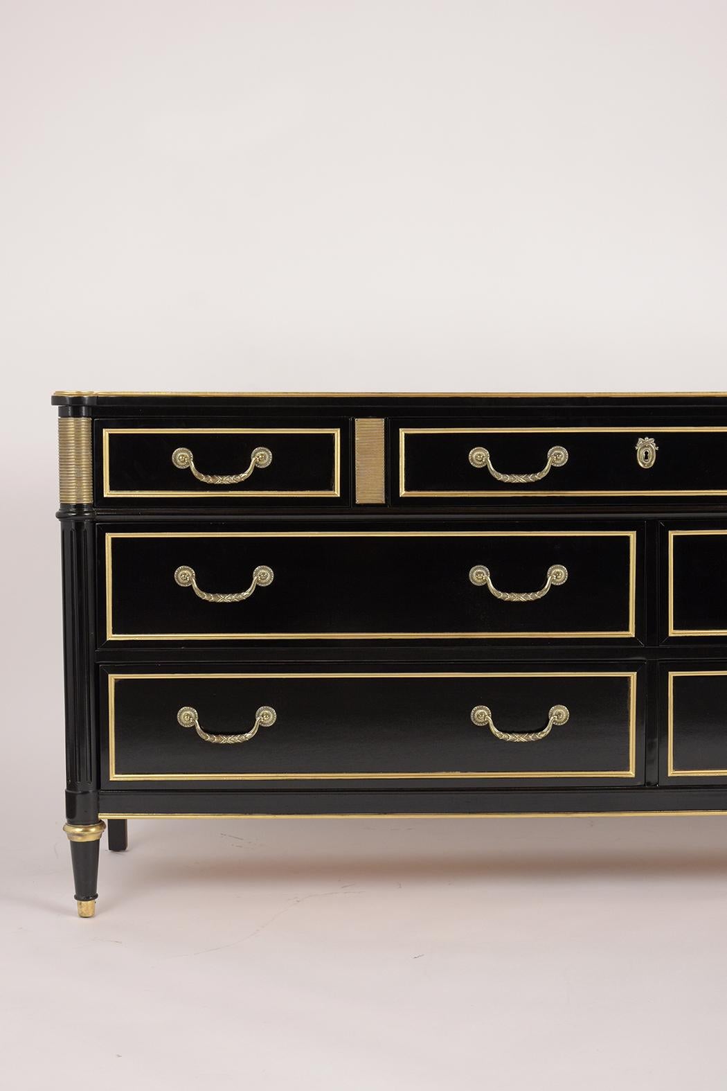 Black Lacquered Dresser by Baker on the Louis XVI Style In Good Condition In Los Angeles, CA