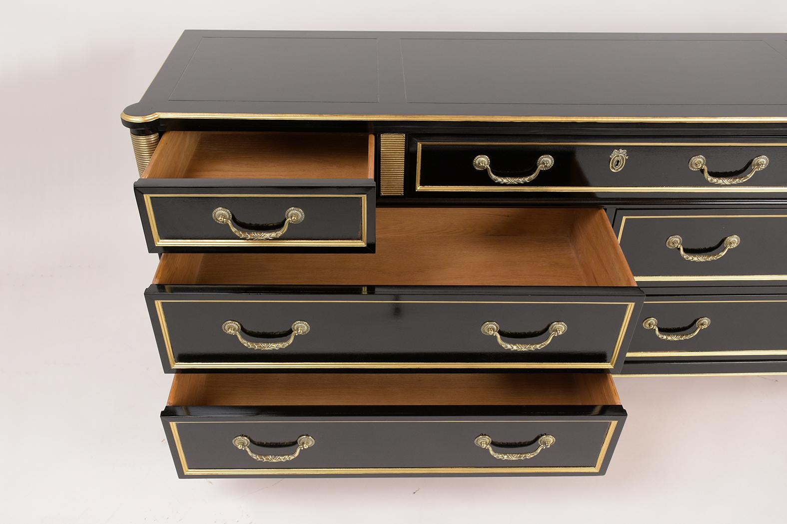 Mid-20th Century Black Lacquered Dresser by Baker on the Louis XVI Style