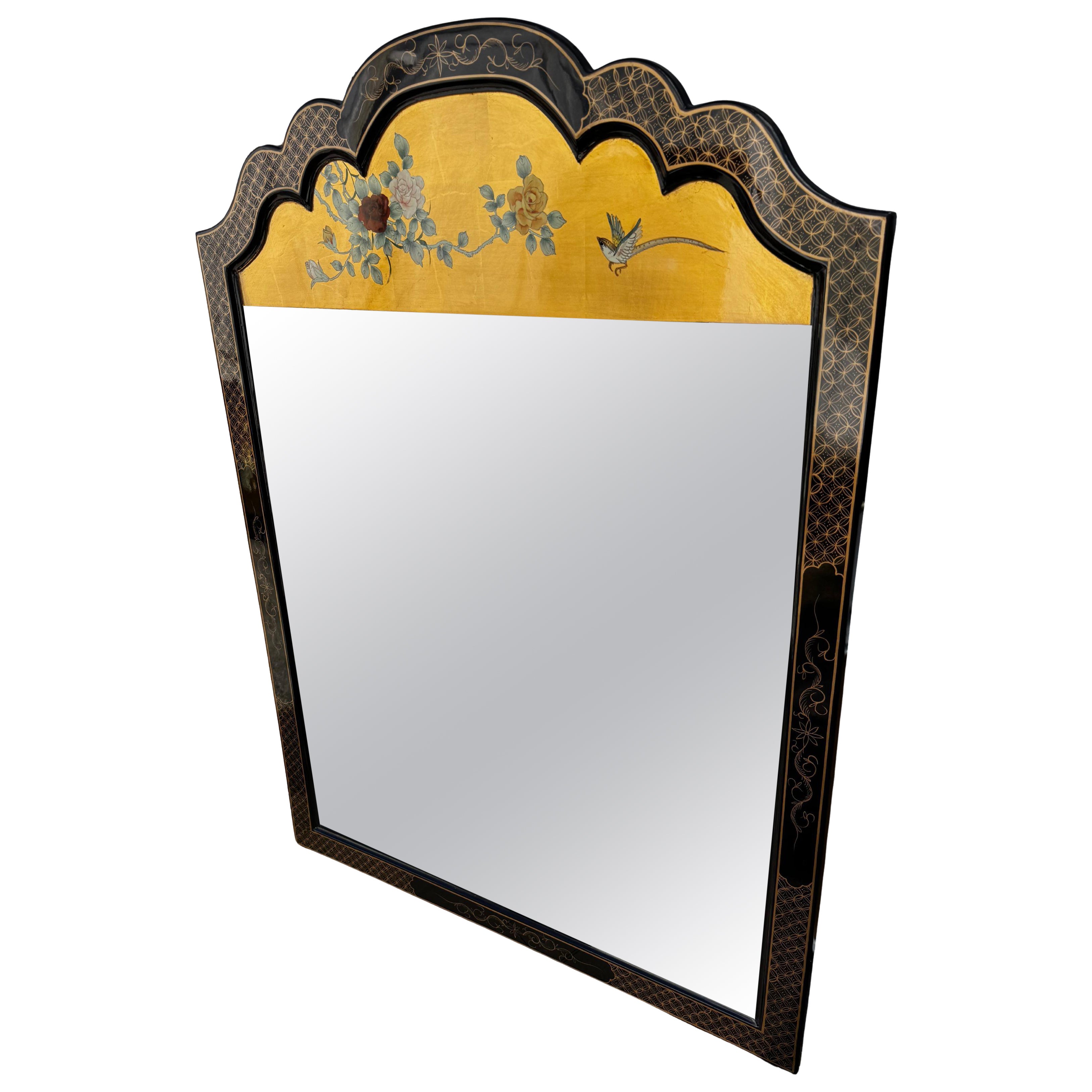 Miroir mural laqué noir de style Drexel et de style Chinoiserie en vente