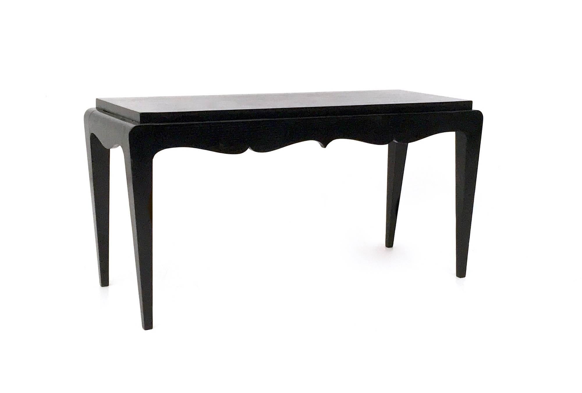 Mid-Century Modern Vintage Black Lacquered Durmast Oak Bench, Italy For Sale