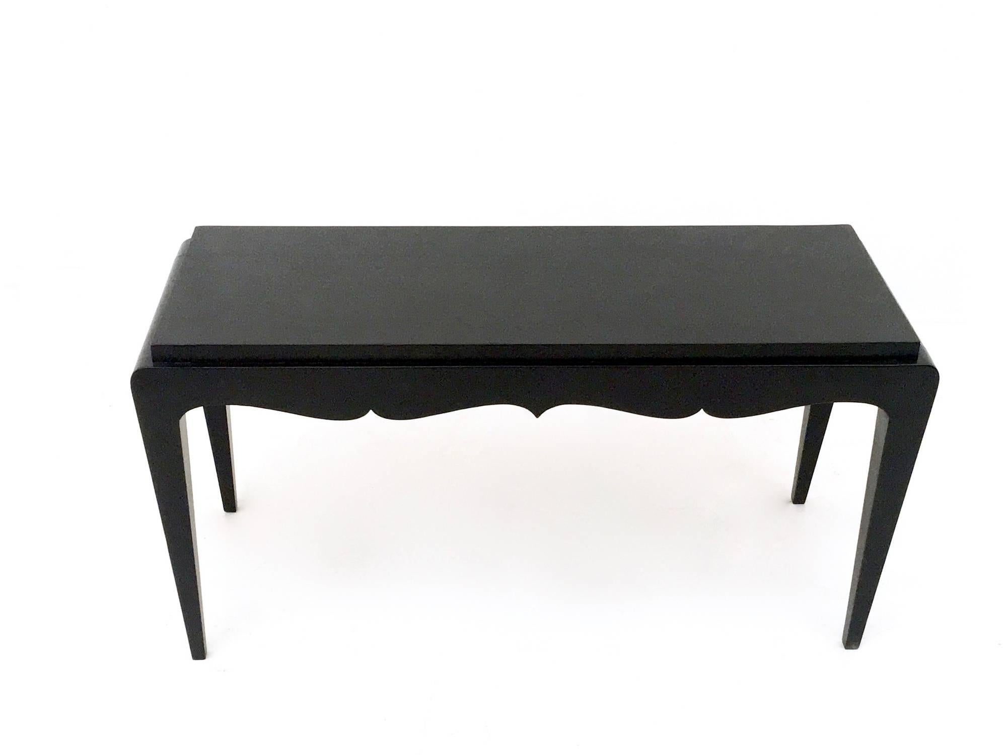 Vintage Black Lacquered Durmast Oak Bench, Italy For Sale 1