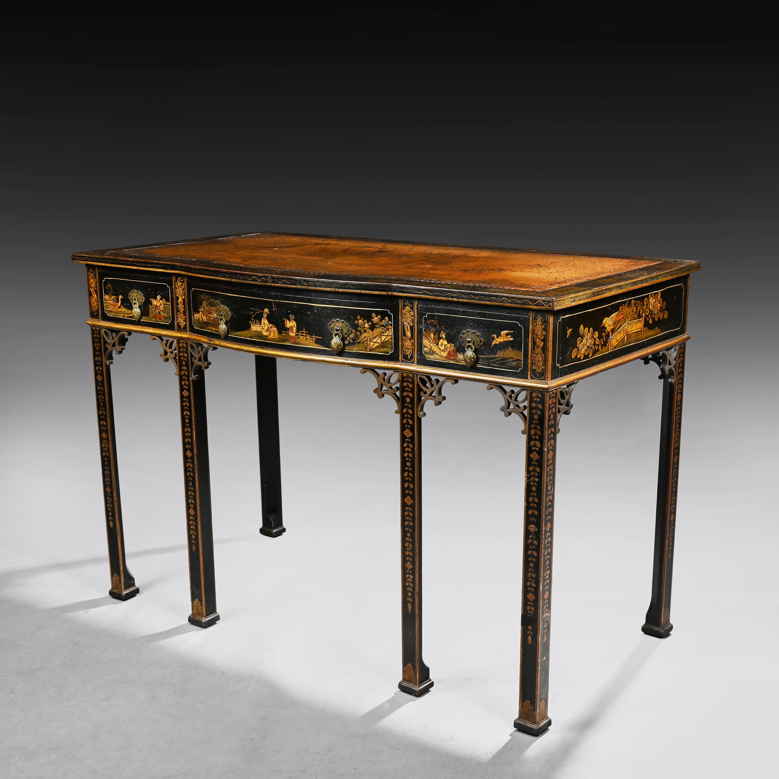 Black Lacquered Early 20th Century Chinoiserie Writing Table In Good Condition In Benington, Herts