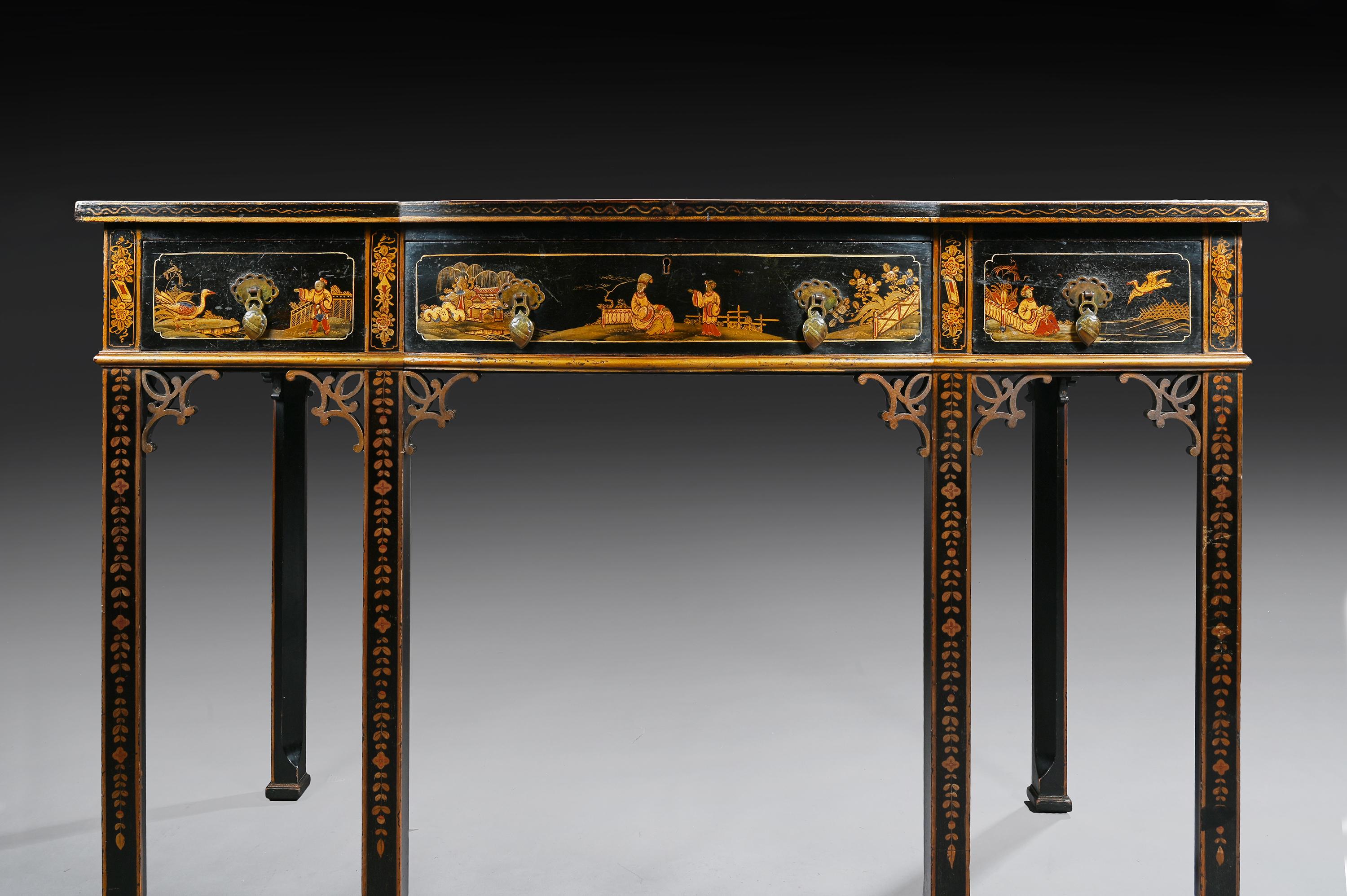 Black Lacquered Early 20th Century Chinoiserie Writing Table 1