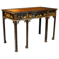 Antique Black Lacquered Early 20th Century Chinoiserie Writing Table