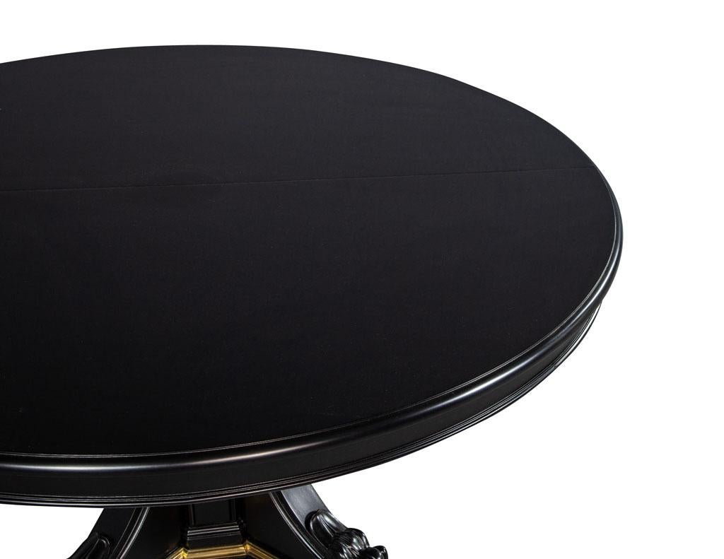 American Black Lacquered Empire Inspired Modern Mahogany Round Dining Table