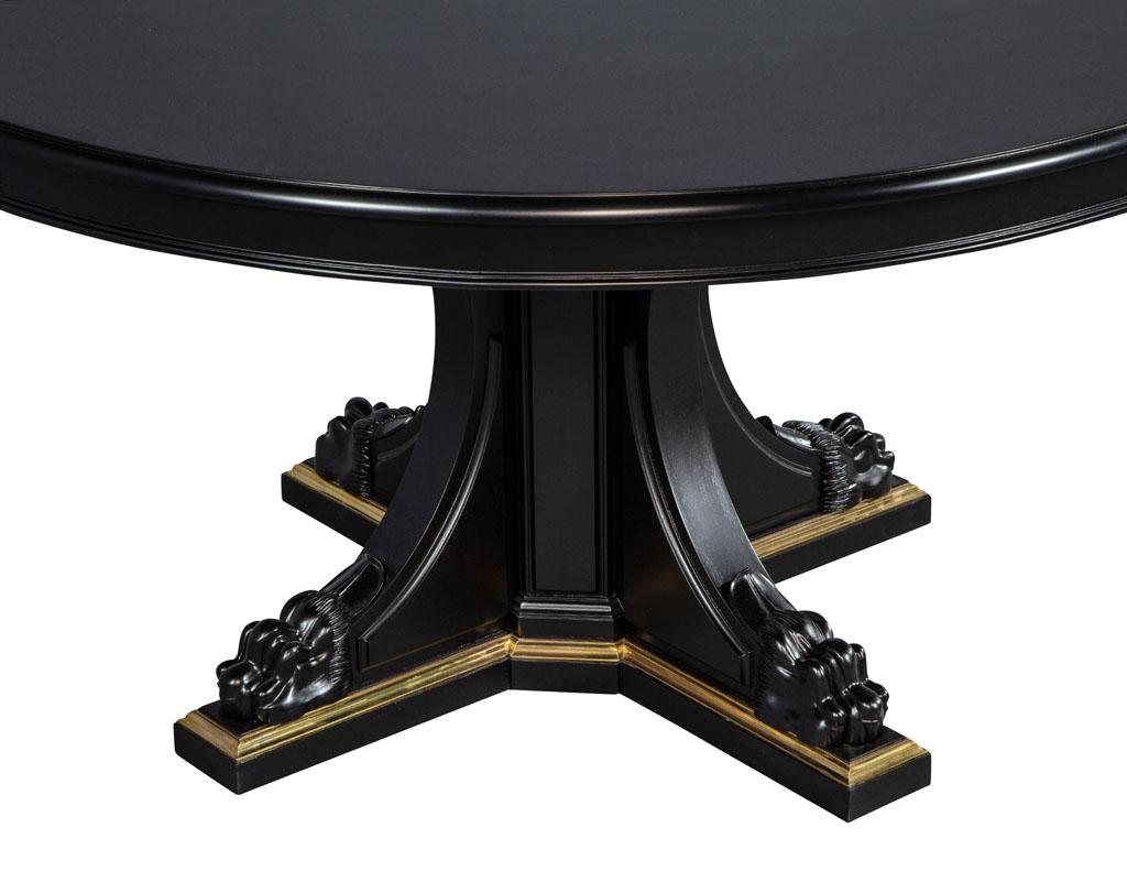 Black Lacquered Empire Inspired Modern Mahogany Round Dining Table In Excellent Condition In North York, ON