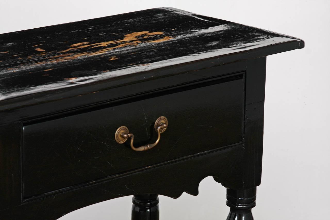 Country Black Lacquered English Farmhouse Pine Sideboard Server