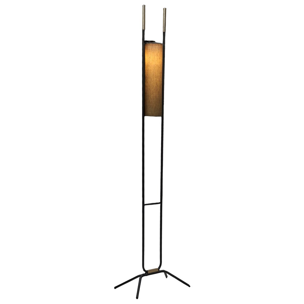 Black Lacquered Floor Lamp by Lunel (Attr.), France Mid-20th Century