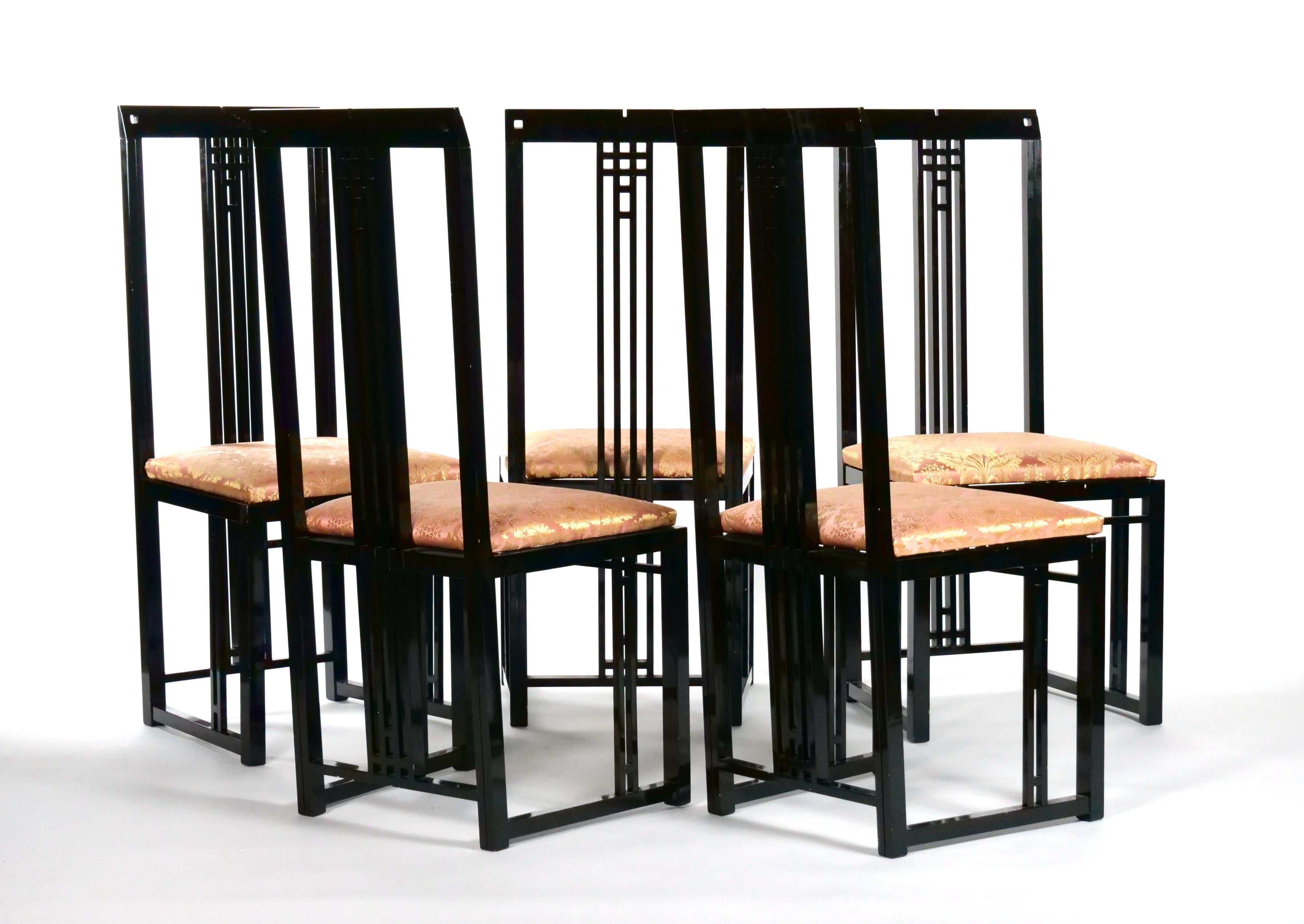 Black Lacquered Frame / Upholstered Dining Chair Set 10 For Sale 14