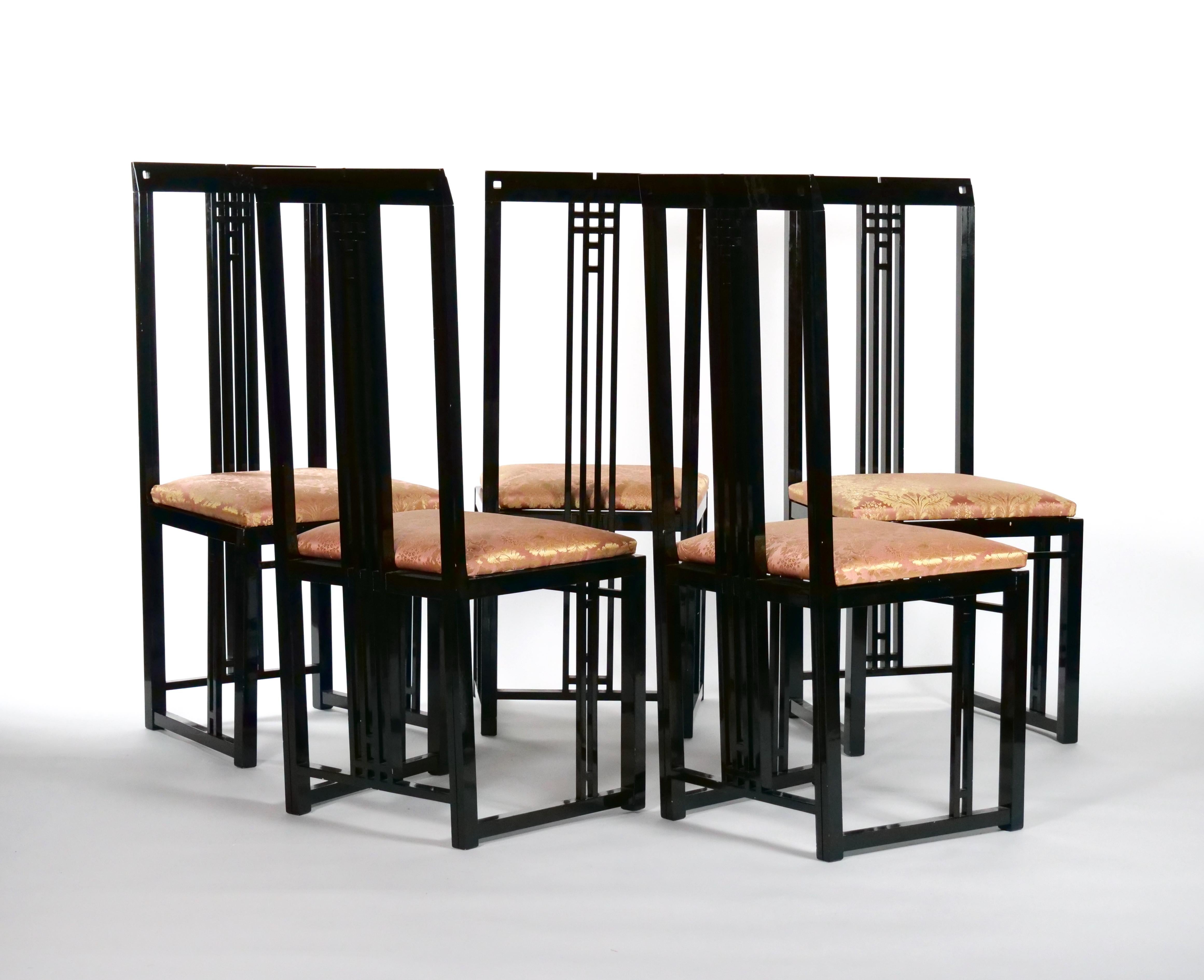 Black Lacquered Frame / Upholstered Dining Chair Set 10 For Sale 1