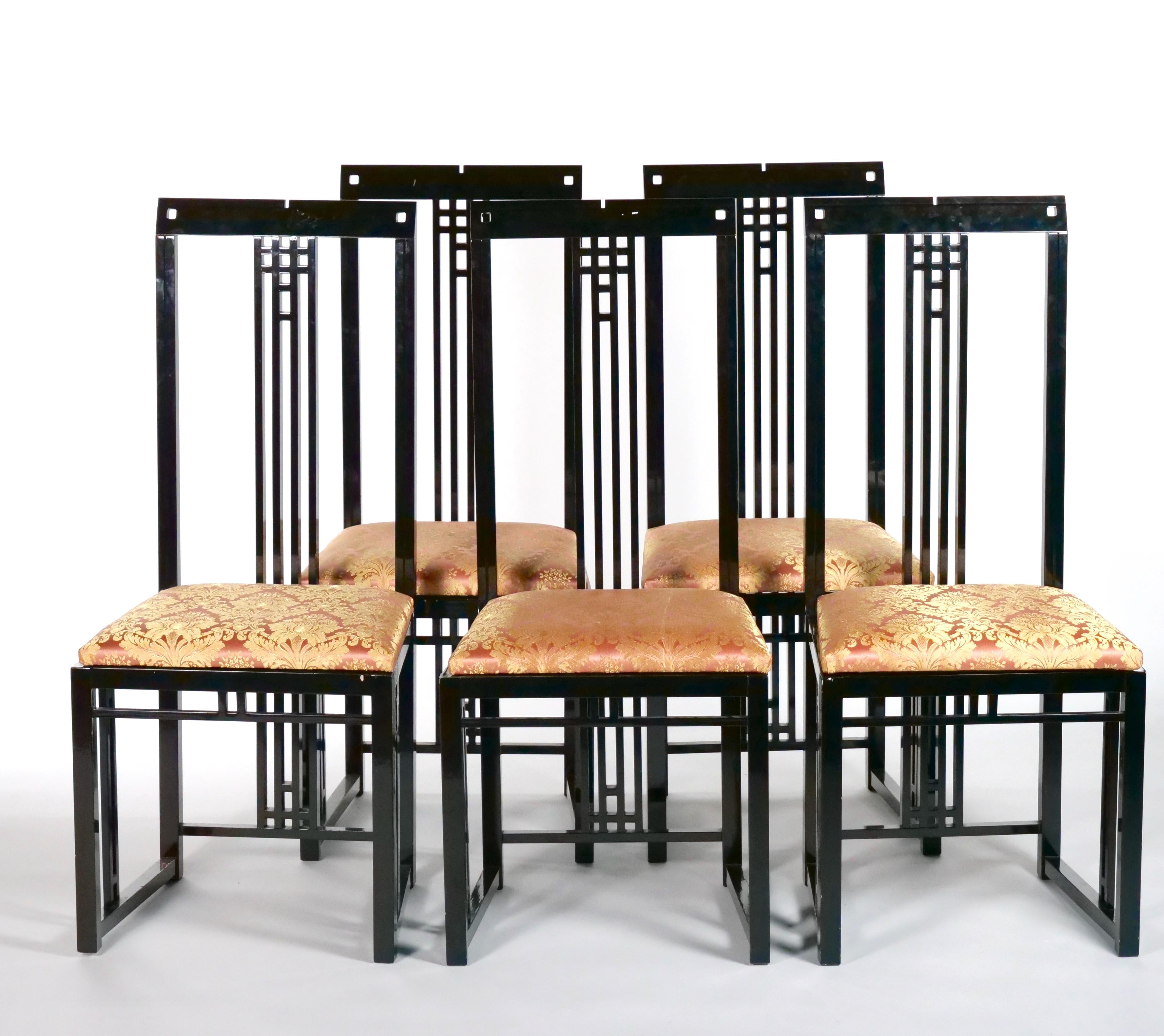 Black Lacquered Frame / Upholstered Dining Chair Set 10 For Sale 2