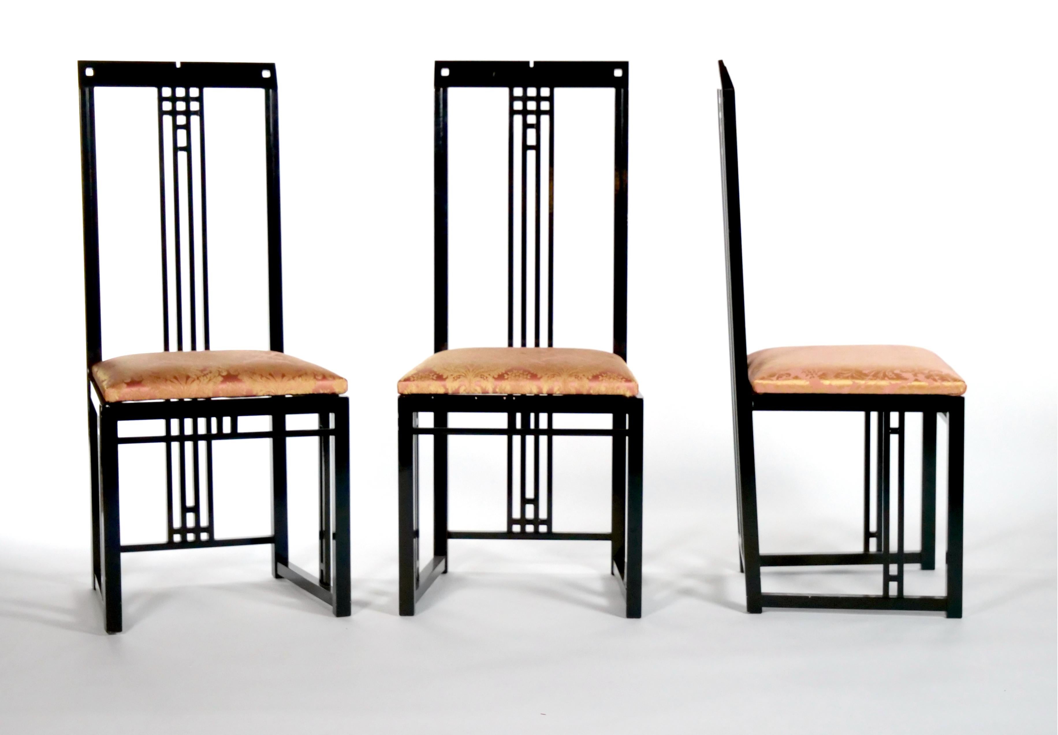 Black Lacquered Frame / Upholstered Dining Chair Set 10 For Sale 3