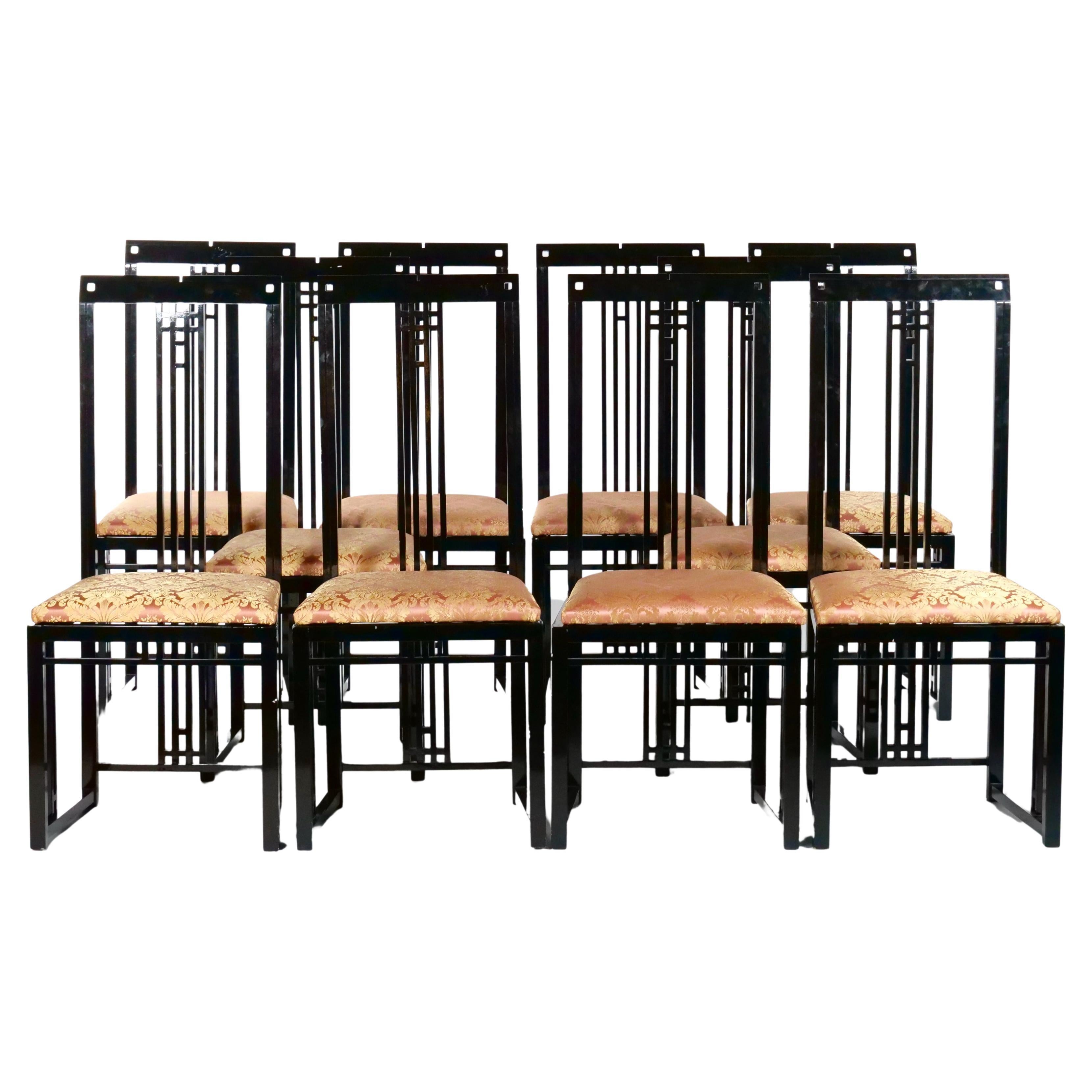 Black Lacquered Frame / Upholstered Dining Chair Set 10 For Sale