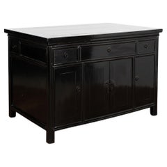 Black Lacquered Free Standing Console Cabinet or Kitchen Island, China 1880
