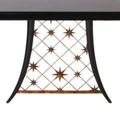 Black Lacquered French Console in Mahogany with Brass Star Gold Leaf Metal