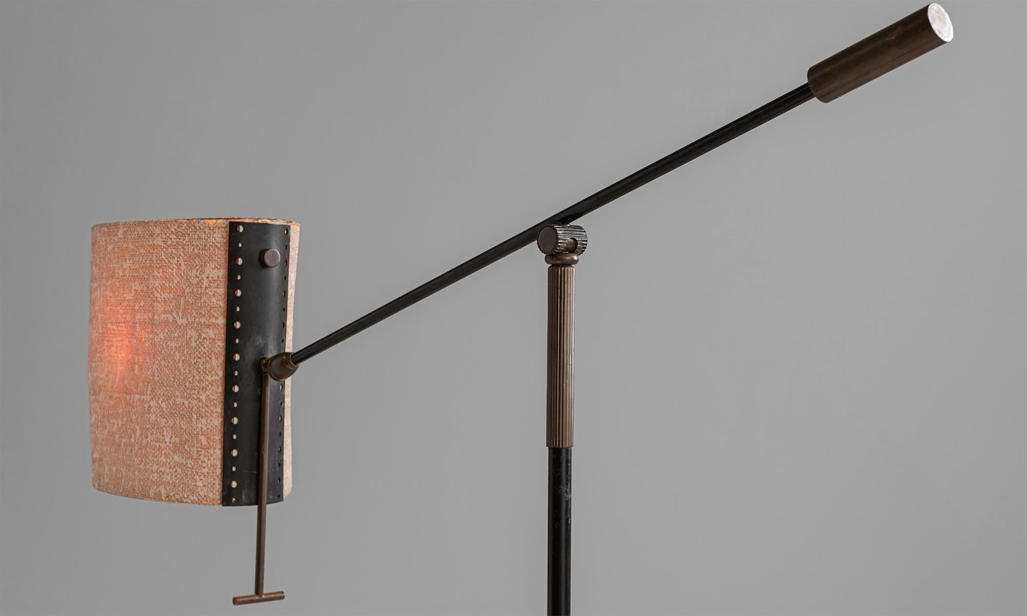 Modern Black Lacquered & Gilt Brass Floor Lamp by Maison Lunel, France, circa 1950